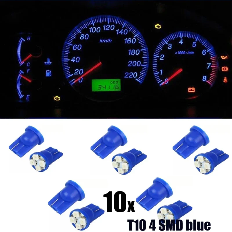 10Pcs/Set Car Light T10 4SMD 1210 LED Wedge Dashboard Gauge Cluster Light Bulb Blue LED Light Car Reading Light image 2