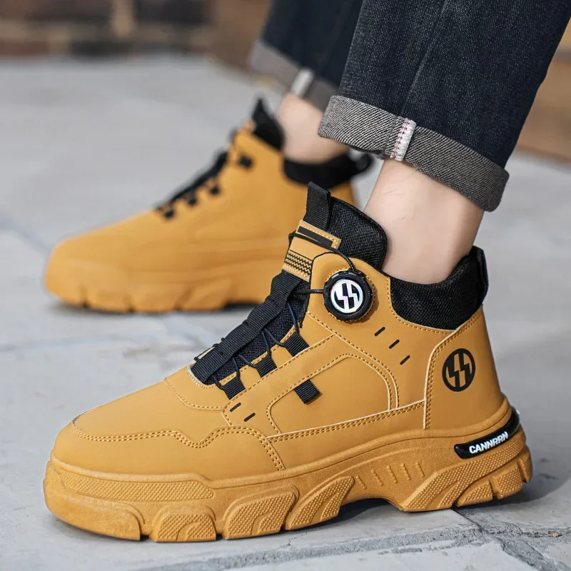 High Top Men Casual Shoes Fashion Leather Men Boots High-Quality Platform Sneakers Outdoor Non-Slip Men Work Shoes Botas Hombres