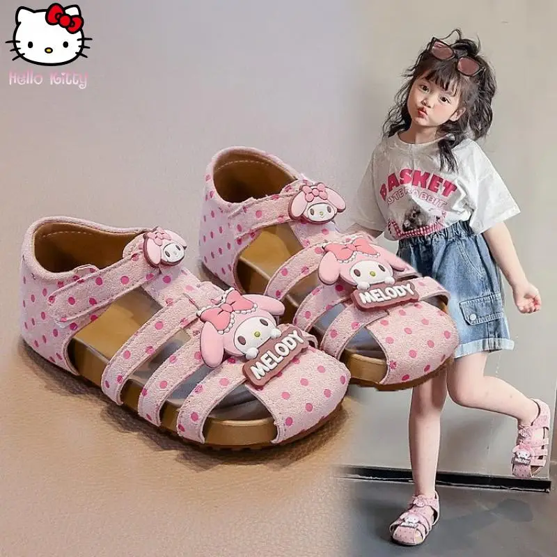 

Sanrio Girls' Kawaii Sandals Hello Kitty Melody Summer New Anime Cartoon Kids Toe Protection Fashion Soft Bottom Princess Shoes