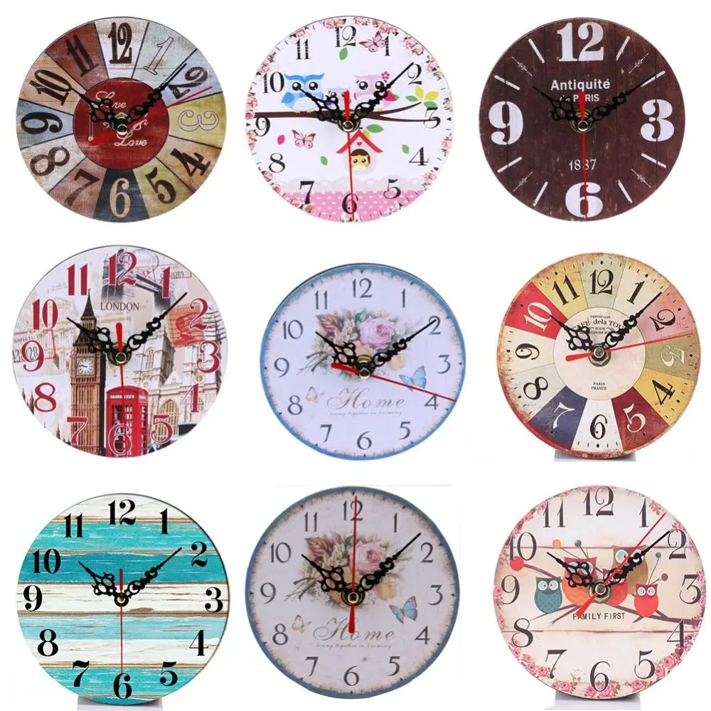 Reloj creativo de madera MDF cubierto de papel, decoración del hogar, reloj de pared, reloj de escritorio de forma redonda para sala de estar