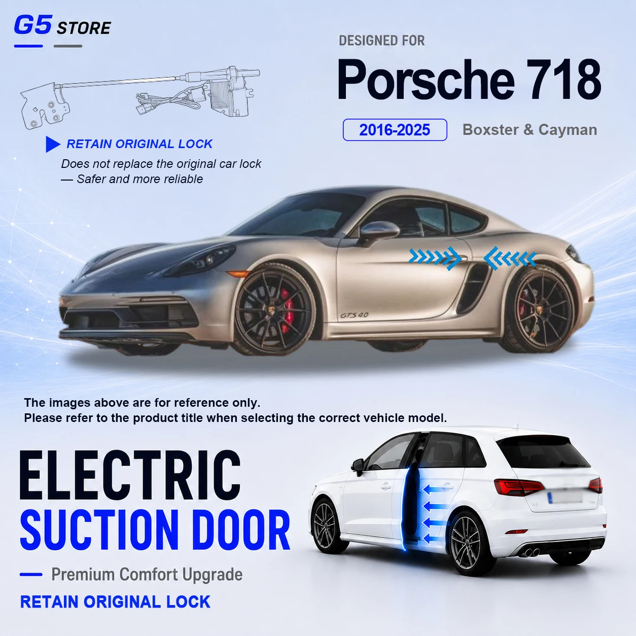 For Porsche 718 Boxster & Cayman Car Electric Suction Door Soft Close Kit Retain Original Lock Automatic Door Closing System