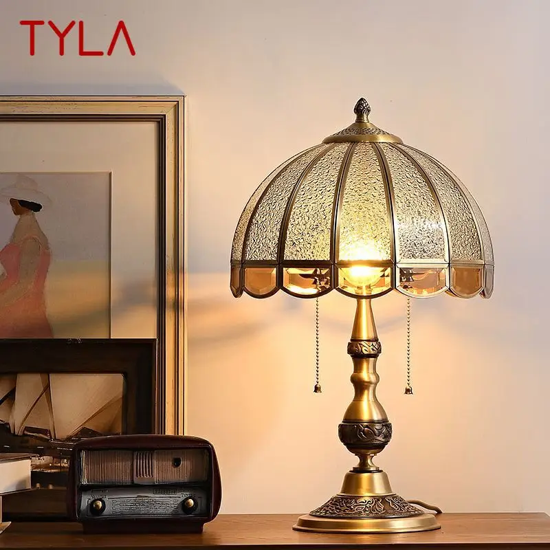 TYLA Modern Brass Table Lamp LED Retro Creative European Glass Desk Light for Home Living Room Bedroom Bedside Decor