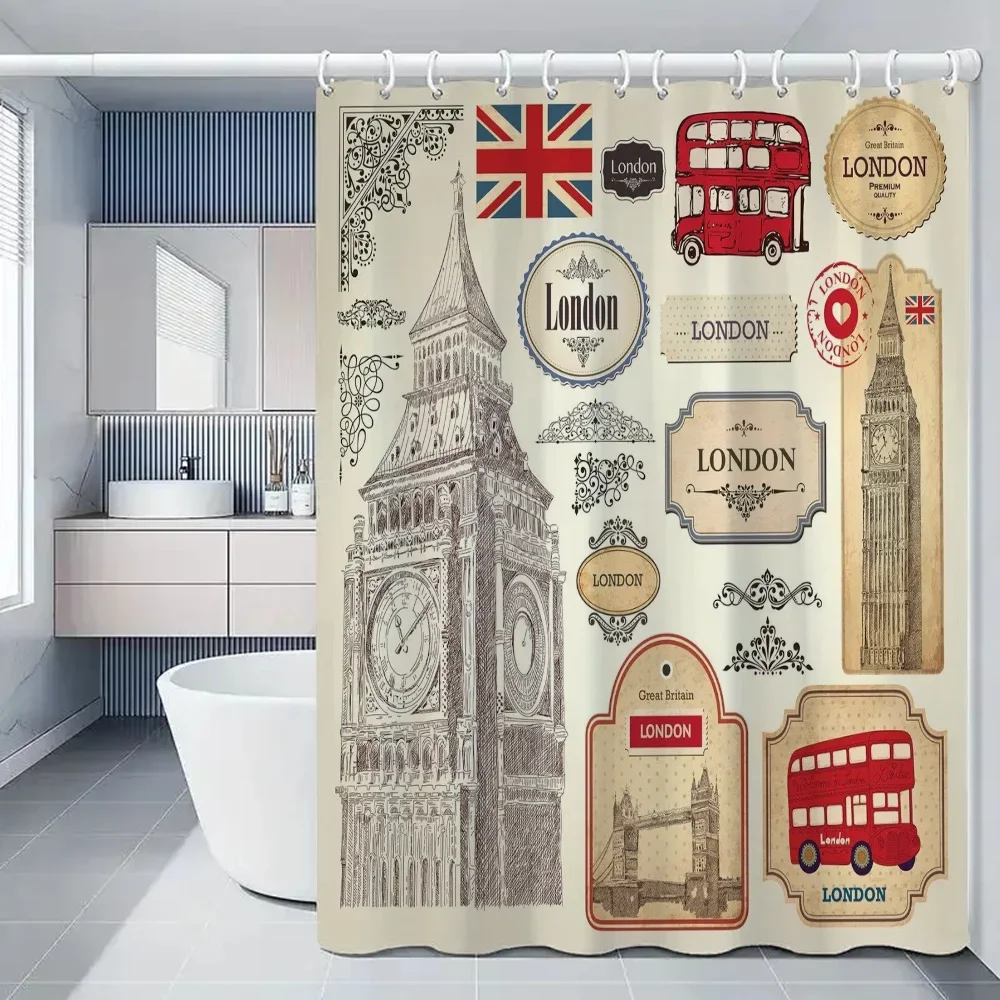 

London Paris Scenic Printed Curtains for Bedrooms Bathroom Shower Curtain Folding Partition Accessories Bath Things the Set Home