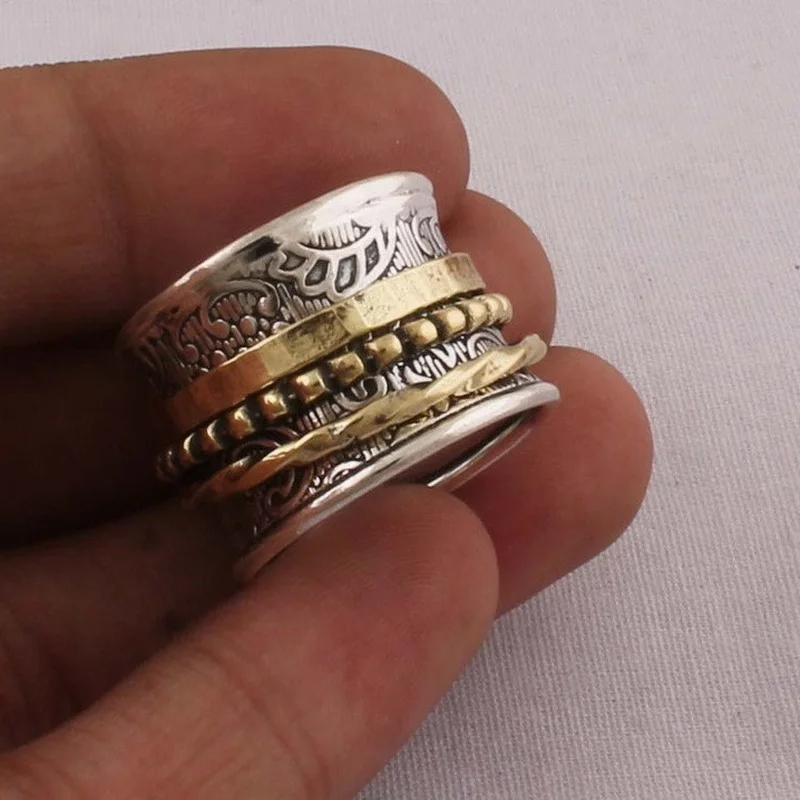Vintage Antique  Silver Meditation Statement Spinner Ring Jewelry