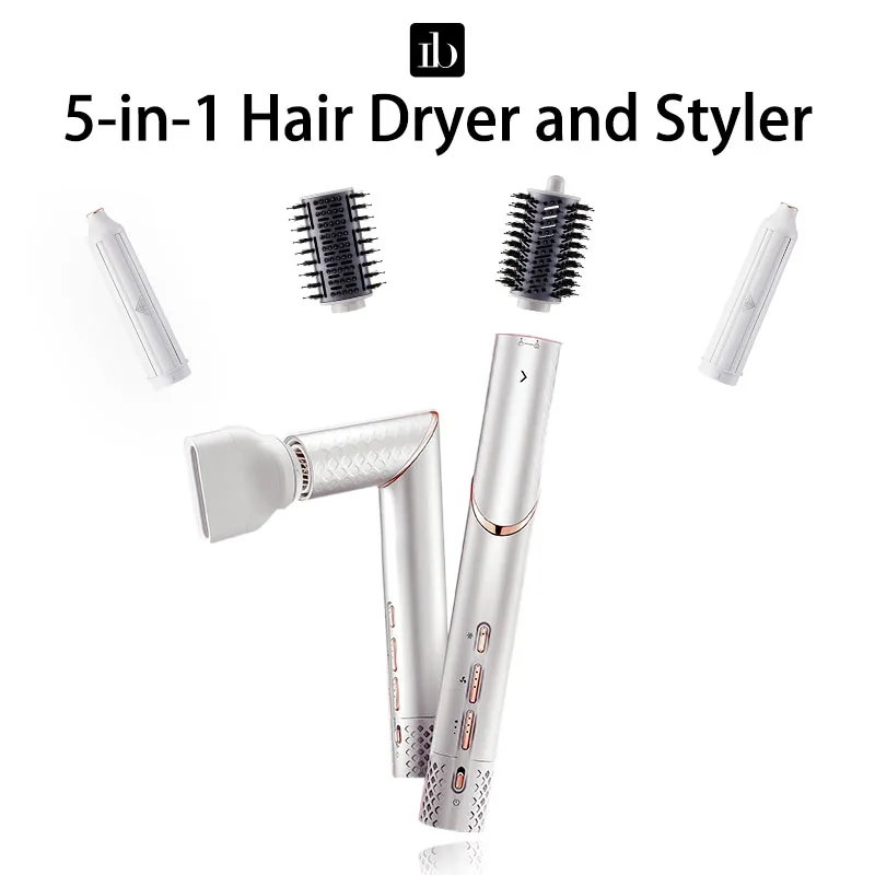 IB Hair Dryer Brush, Multi-Styler, Secagem Rápida, Negative Ion, Auto-Wrap Curlers, Cerdas de Javali, Alta Velocidade, 5 em 1