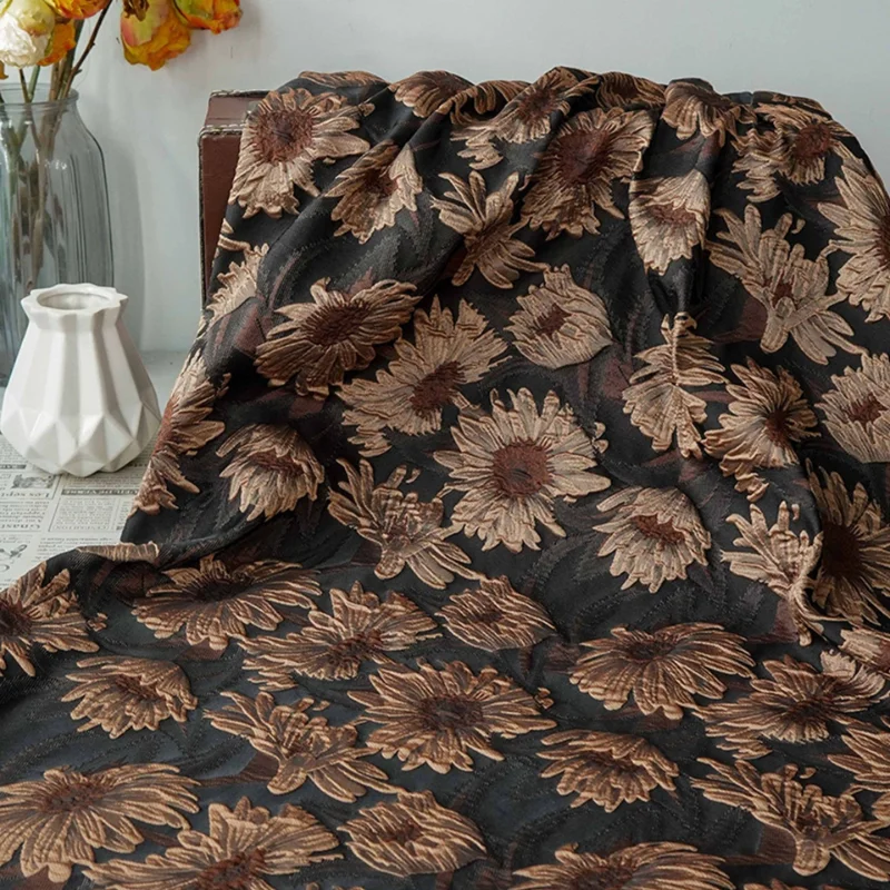 

L100cm X W158cm Yarn Dyed Embossed Sunflower Jacquard Fabric Vintage Decorative Material Elegant Home Dress DIY Fashion Sewing
