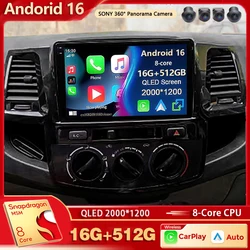 Android 16 For Toyota Fortuner HILUX Revo Vigo 2005-2014 2K QLED Android Car Radio Multimedia Video Player GPS Stereo CarPlay 4G