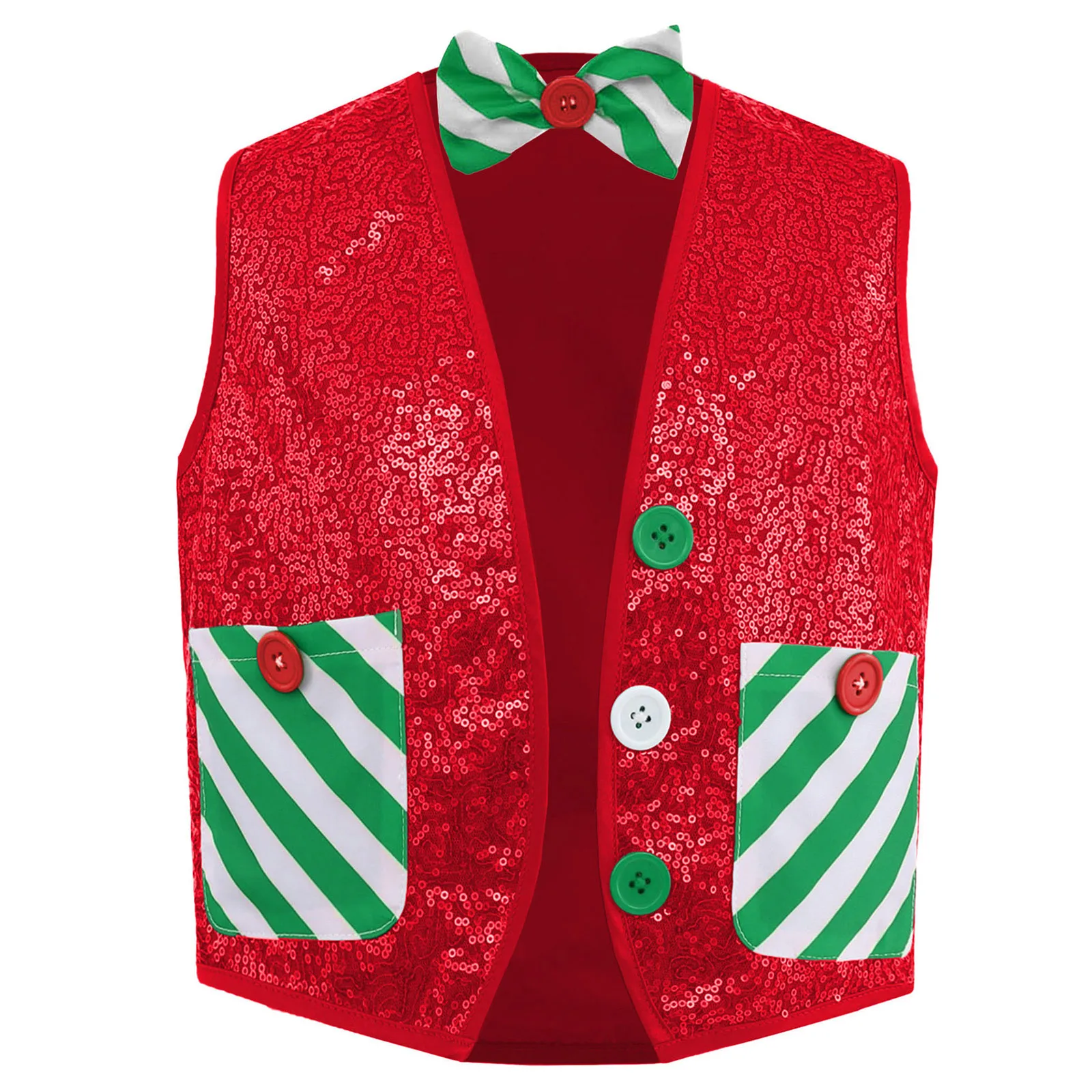 الأولاد عيد الميلاد قزم زي سانتا صدرية سباركلي الجاز اللاتينية ديسكو ملابس الرقص بلايز بلا أكمام الترتر سترة مع ربطة القوس فيونكة #4