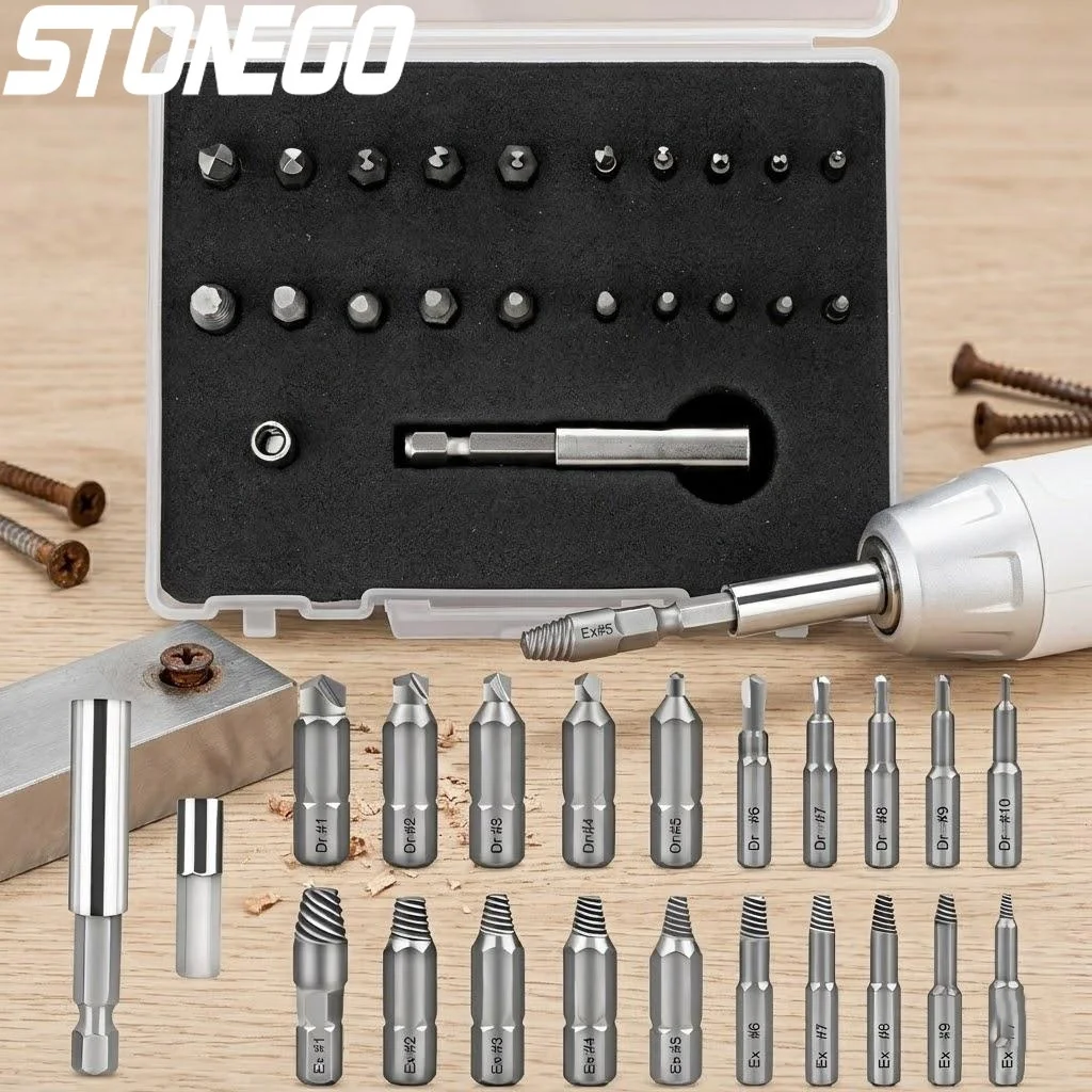 

High Speed Steel Screw Extractor Set Damaged Bolt Remover Kit Tools for Stubborn Screws Extraction