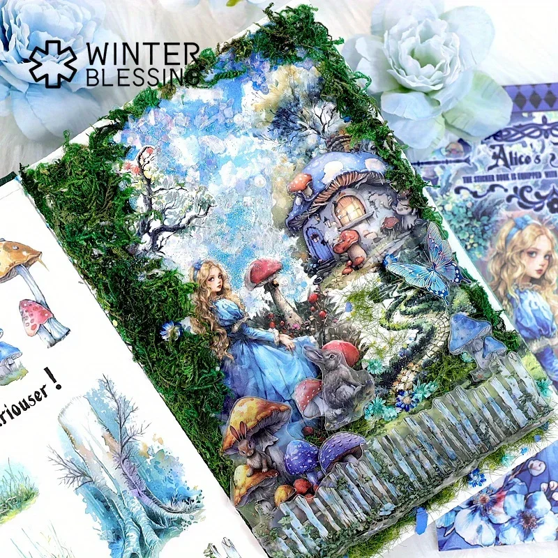 20Sheets Alice's Journey Aesthetic Sticker Book Pre-Cut Matte PET Washi Magic Stickers For Scrapbooking Journal Diary Decoration