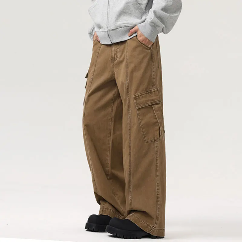 

American Vintage Washed Multi-pocket Workwear Pants Men & Women High Street Distressed Straight Tube Loose Wide-leg Cargo Pants