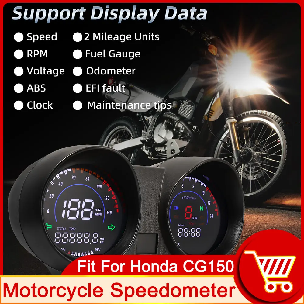 For Honda CG150 New Digital Motorcycle Dashboard Speedometer Odometer RPM Meter Clock LED Display for Brazil TITAN150 Fan150