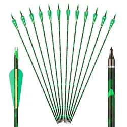 6/12pcs 30 Inch Archery Mixed Carbon Arrows Spine 500 with Replaceable Arrowhead for Compound/Recurve Bow Hunting Shooting