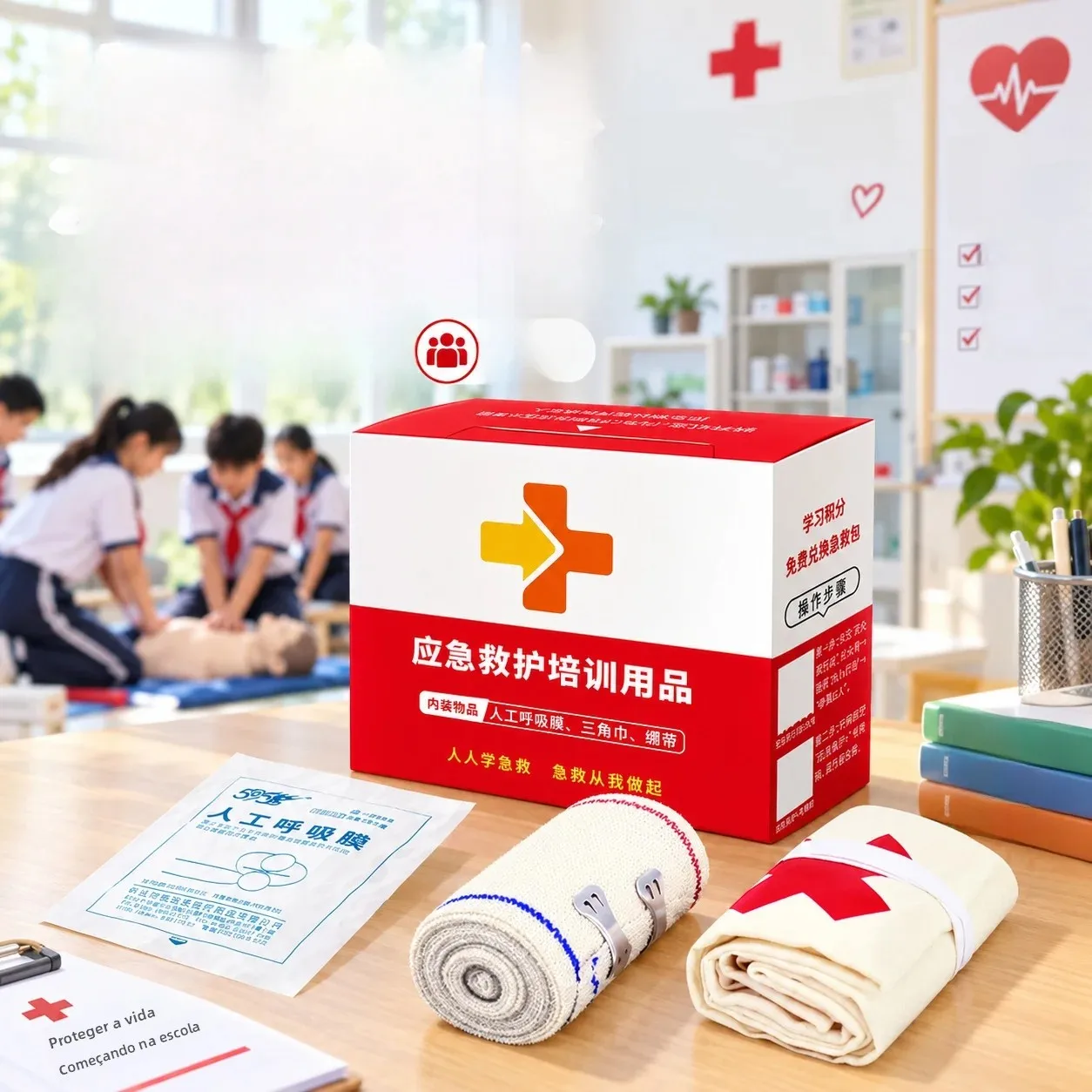 赤十字緊急訓練キット-3点セット-三角包帯-三角スカーフ-緊急応急処置トレーニング-cpr学習-呼吸学習