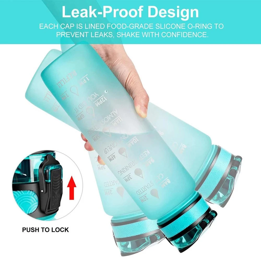 1L Reminder Sports Bottles Leakproof Cup Outdoor Fitness Time Scale Reminder Bounce Cover Tritan Material Water Bottle
