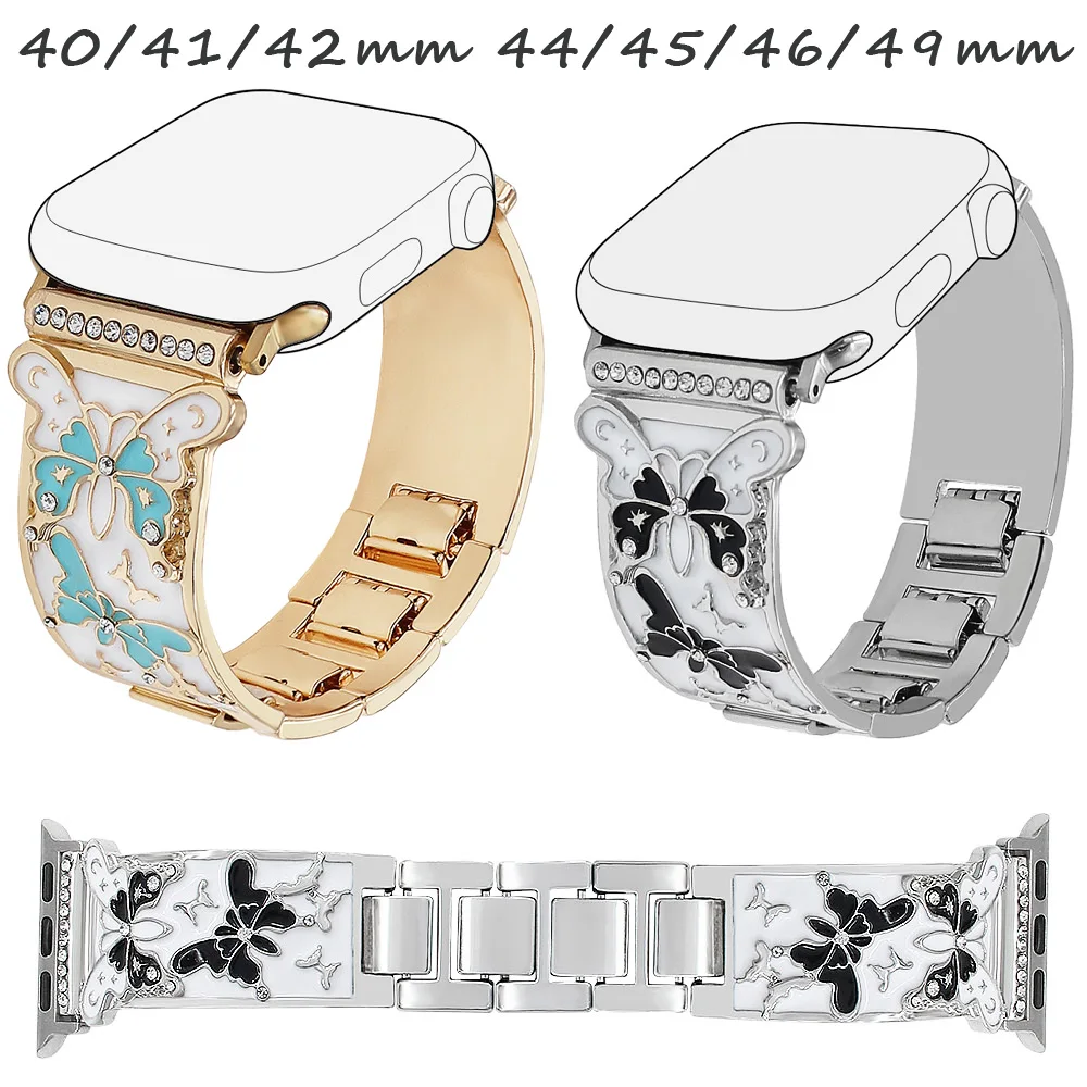 

Женский браслет-бабочка для Apple Watch, ремешок 49 мм, 45 мм, 41 мм, 44 мм, 40 мм, 42 мм, 46 мм, металлический ремешок iWatch Ultra Series 9 10 5 SE 6 7 8