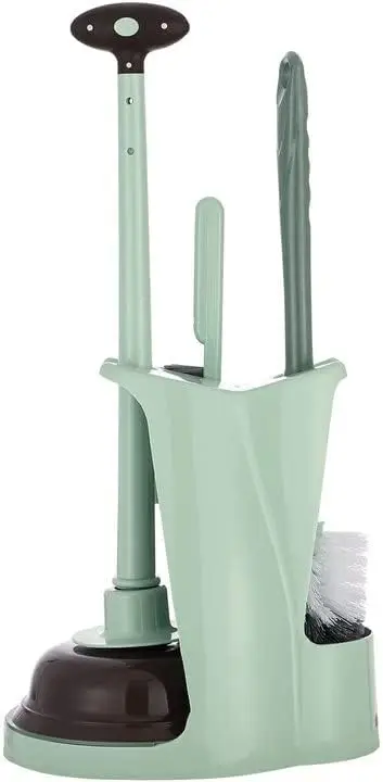 

3 in 1 Toilet Brush and Plunger Set with Holder, Angled Scrubber for Camper RV Apartment, Green