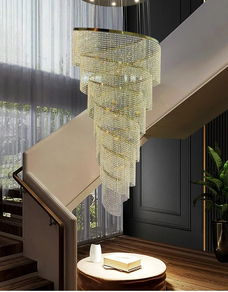 Creative Crystal Staircase Chandelier Modern Spiral Design Lamp Led Luxury Round Lighting Fixture New Round Gold Chrome Lustre - view 3