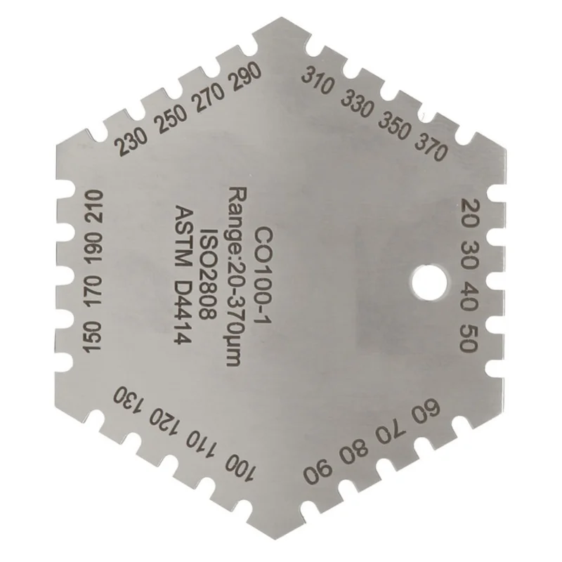 CO100-1 20-370um Stainless Steel Hexagonal Wet Film Comb Card Thickness Gauge Meter