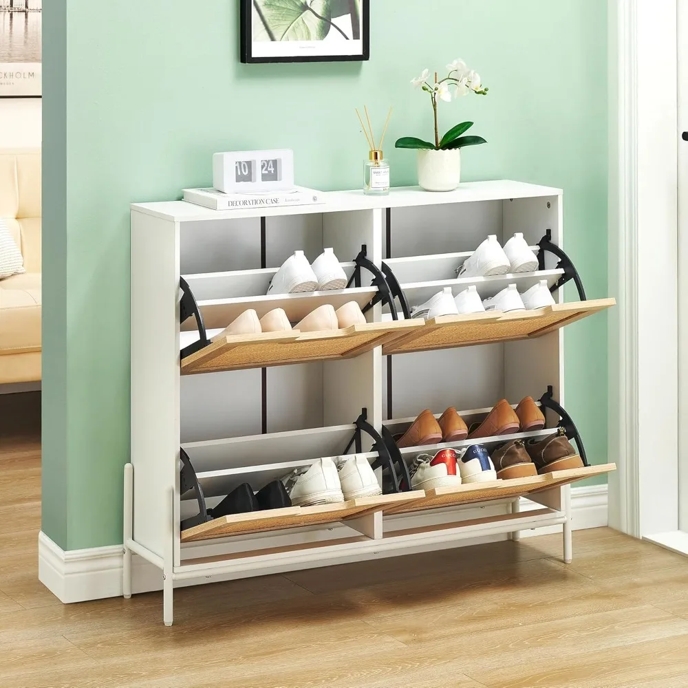 

Shoe Cabinet with 4 Flip Drawers, Entryway Hallway Free Standing Shoe Racks, Hidden Shoe Cabinet with Metal Legs for Living Room