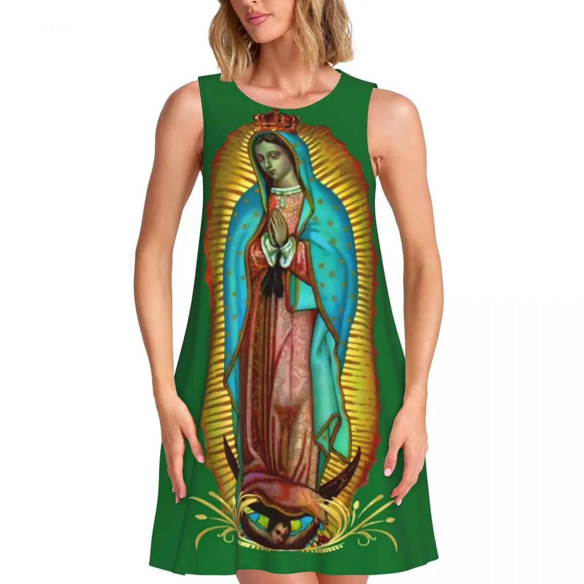 Virgin Mary Dress Mexican Virgin Cute Dresses Date Street Style Oversize Casual Dress Hot Woman Pattern Vestido