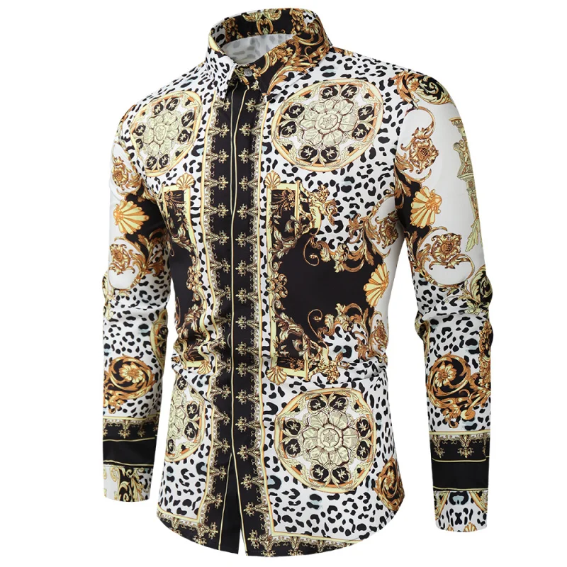 

Digital Print Long Sve Men's irt Faion Urban Sle Autumn Wear Youthful Courtly Flavour Plant Floral Patterned Slim Fit