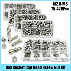 304 Stainless Steel Hexagon Hex Socket Cap Head Screw Bolt Nut Set M2 M2.5 M3 M4 M5 M6 M8 Socket Round Cap Head Screw DIN912