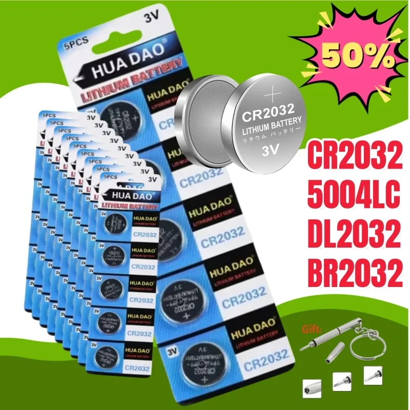 

5-100PCS CR2032 Lithium Coin Cell Battery 5004LC CR 2032 3V Watch Toys Electronics Car Key Button Batteries Long Lasting 200mAh