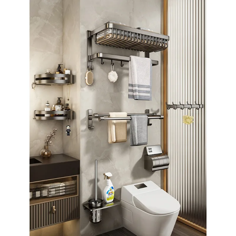 Gun ash towel rack toilet no punching bathroom shelf integrated hanger toilet toilet kit bath towel rack