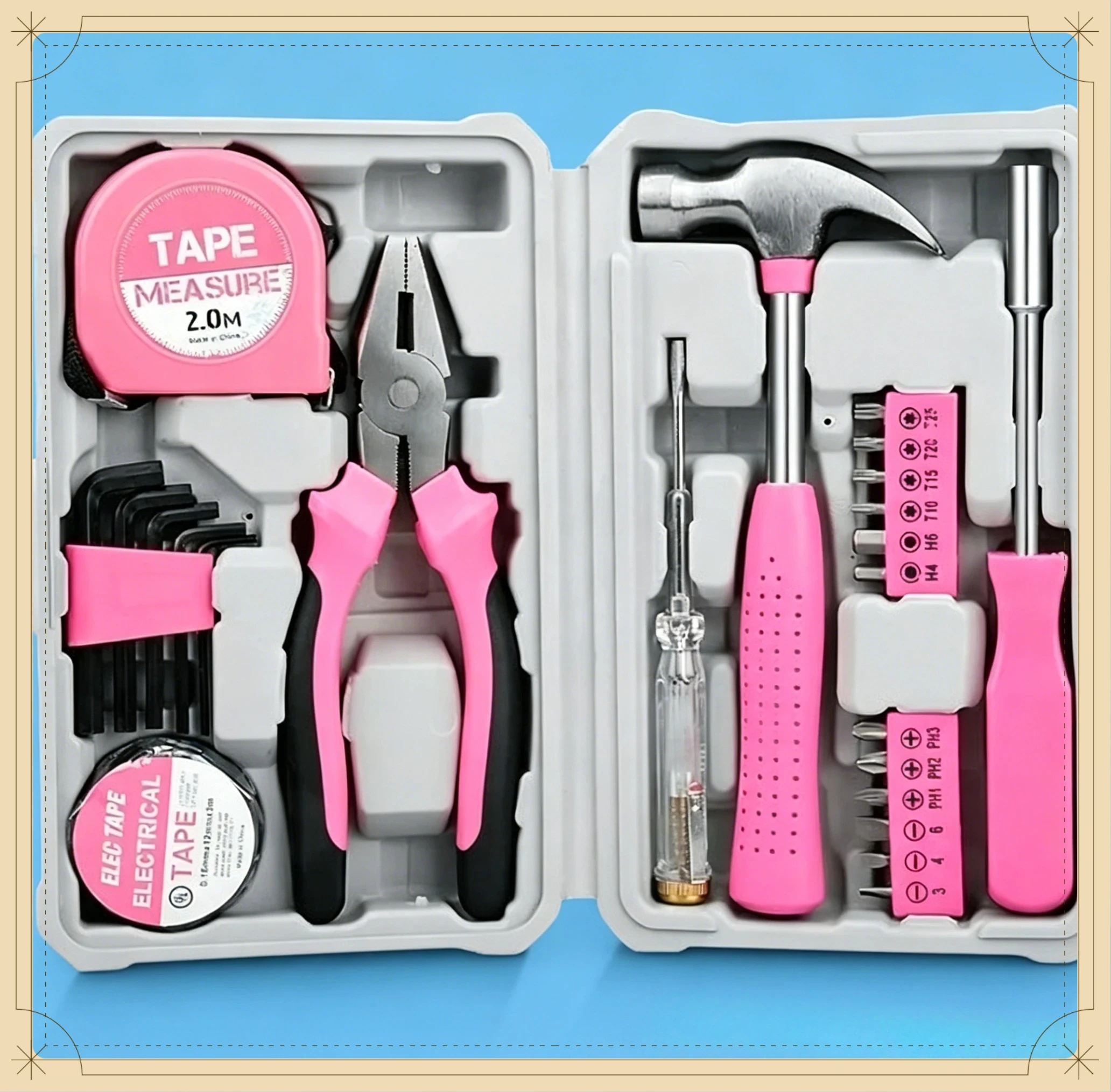 Household Complete Tool Kit Pink Thickened Storage Toolbox Multifunctional Daily Maintenance Set