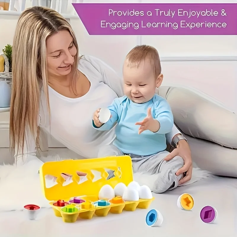 6/12個入り 色と形のマッチングおもちゃ、収納ボックス付き模擬卵型 - 幾何学的形状と色の学習おもちゃセット（子供向け）