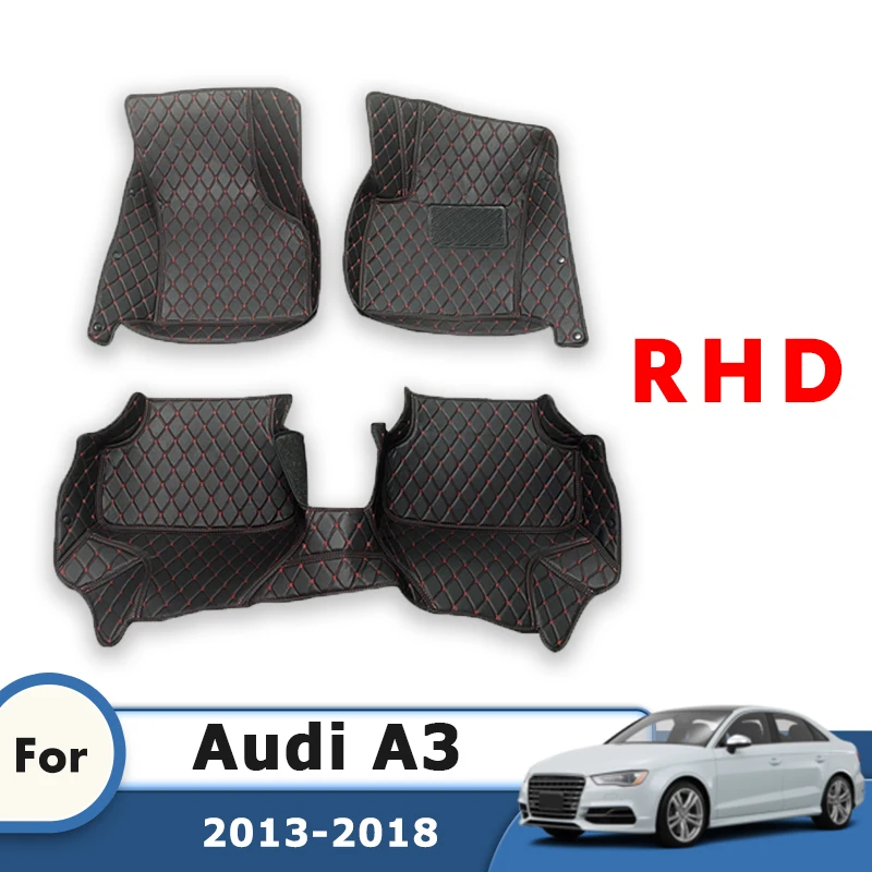

Автомобильные коврики с правым рулем для Audi A3 Sportback 2018 2017 2016 2015 2014 2013, кожаные автомобильные аксессуары на заказ, ковры для стайлинга интерьера