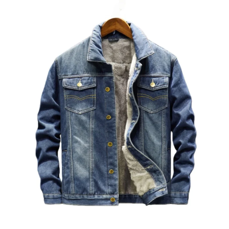 

Autumn Winter Jacket Plus Sizes Men Fleece Thick Warm Workwear Denim Coat Loose Casual Handsome Lapel Jackets Jeans For Man