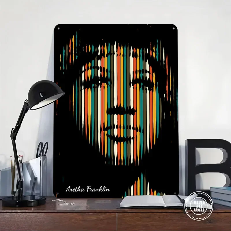 ARETHA FRANKLIN Personalized 3D Textured Metal Poster Wall Art Tinplate Sign for Living Room Decorations Home Decor Accessories