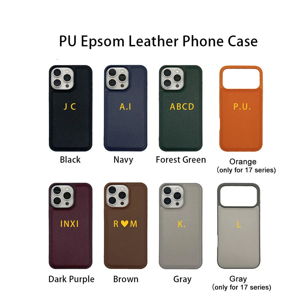 

Personalized Name & Initials Gold Foil Epsom PU Leather Phone Case for iPhone 18 17 16 15 Pro Max