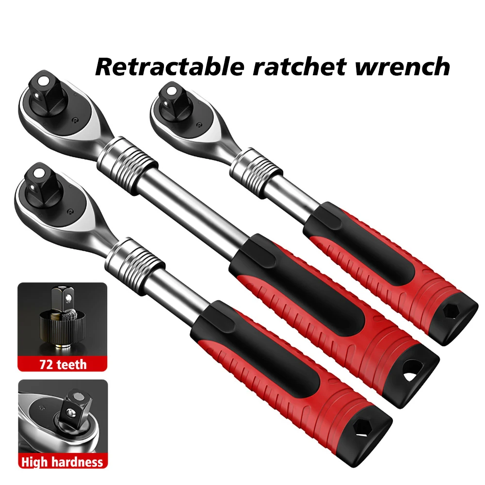 

72-Tooth Retractable & Extendable Ratchet Wrench, 1/4" 3/8'' 1/2'' Connecting port, Quick Release & Reversible Socket Wrench