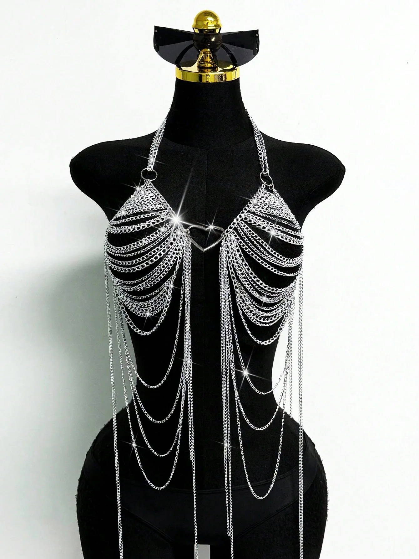 Sexy Metal Chain Halter Bra Top Women Sparkle Hollow Out Backless Tank Top Party Club Rave Outfit Festival Nightclub Wear Camis