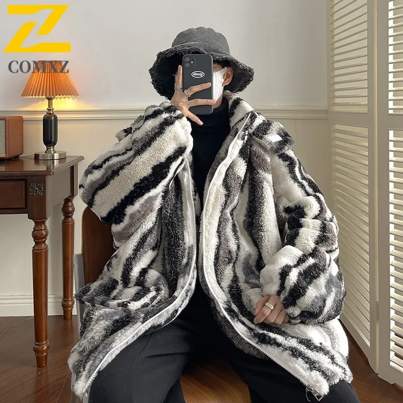 COMXZ 2025 متوفر 24 أنماط سميكة شيربا مقنعين سترة قطن فضفاضة تناسب عادية حجم كبير معطف الرجال YG99 P155 #4