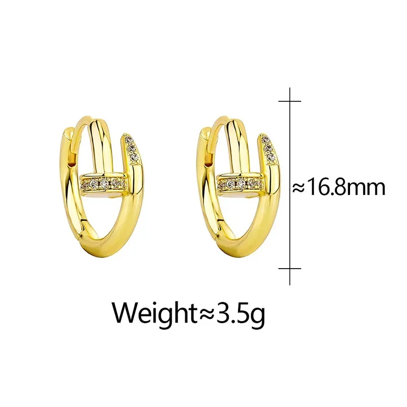 925 Sterling Silver Minimalist Zircon Nail Hoop Earring for Women Trendy Round Fine Jewelry Tool Light Luxury Accessories