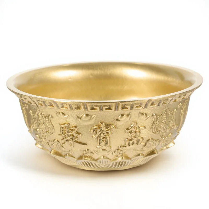 

Brass Treasure Basin Decoration Gold Bowl for Home Desktop Office Tabletop Adornment Wealth Luck Symbol Chinese Cultural