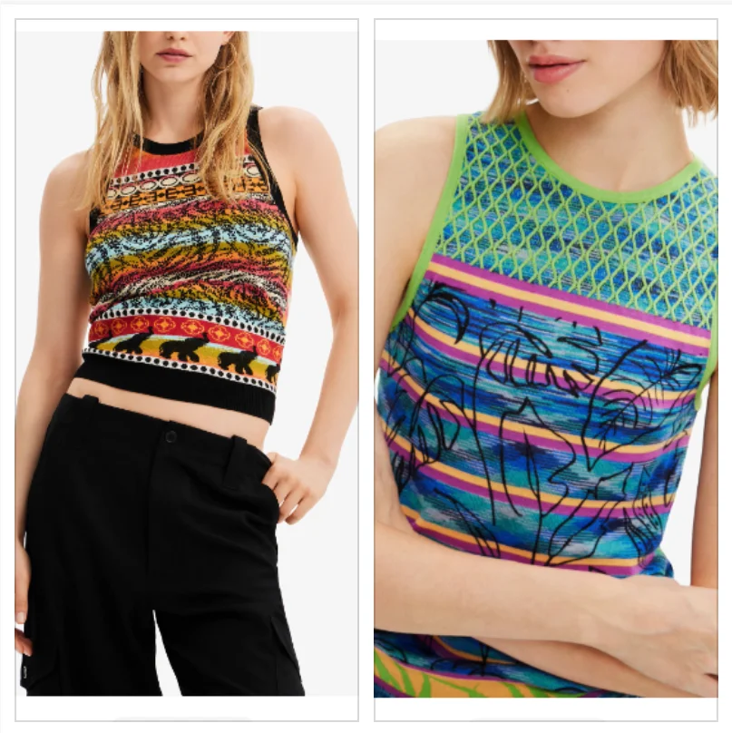 

2025 Foreign Trade Original Order Spain Refreshing Contrast Color Sleeveless Round Neck Tank Top