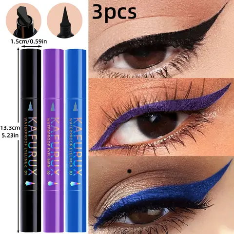 3pcs Colors Double Head Star Seal Eyeliner Waterproof Stamp Pen Black Blue Purple Eye Liner Pencil Long Lasting Fast Drying Lazy Eye Makeup Eye Cosmetic for Women Gifts