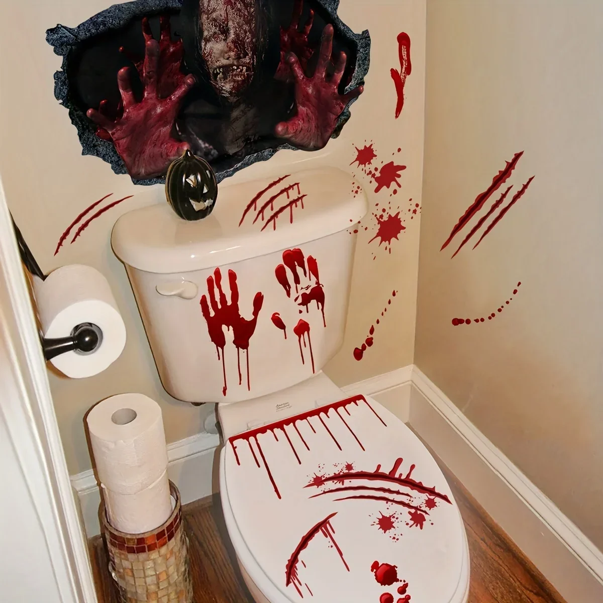 Halloween Toilet Lid Sticker DIY 3D Horrible Wall Decals For Home Bathroom Scream Bloody Decor Dark Halloween Party Decoration