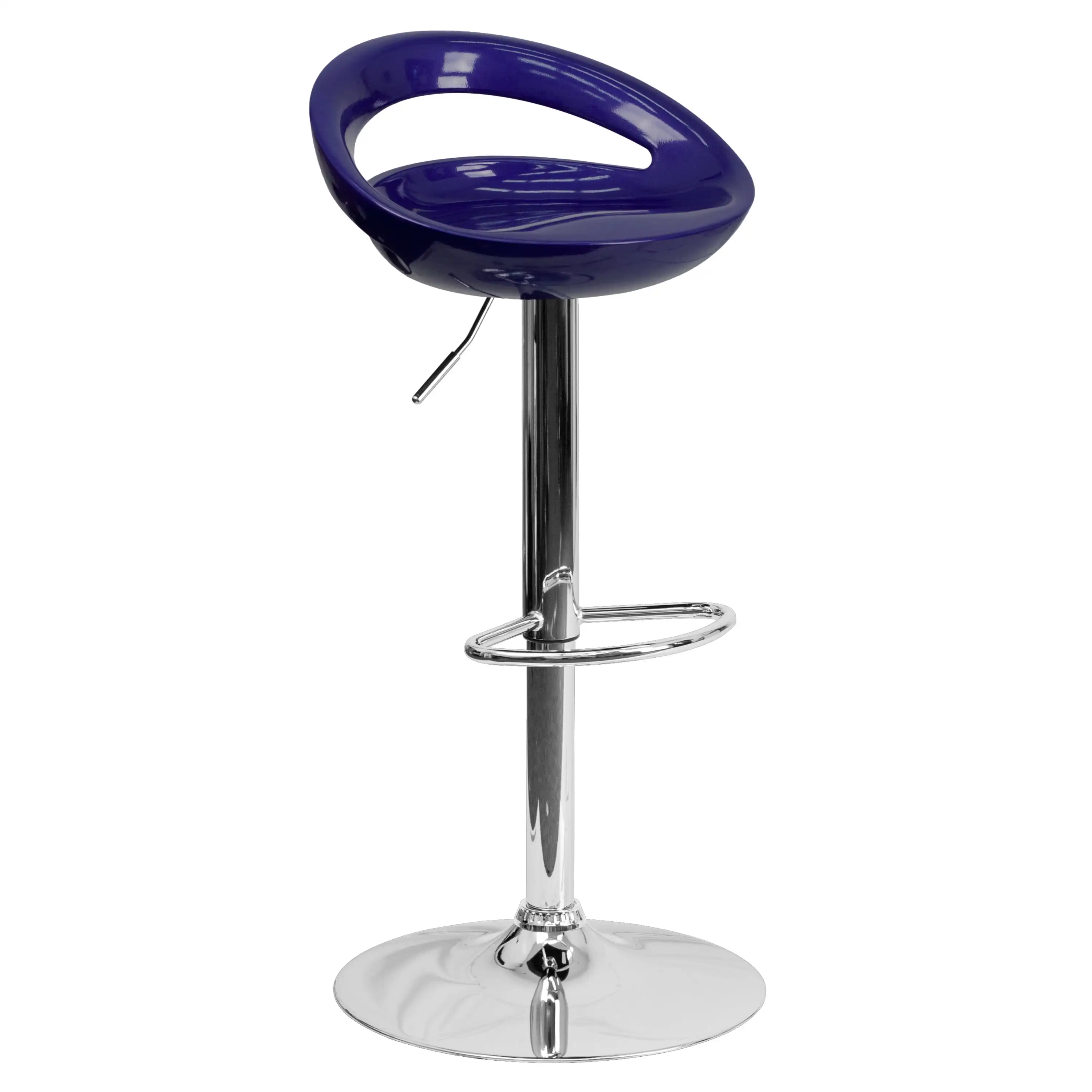 Adjustable Height Barstool Kitchen Blue Plastic Counter Chair w/ Rounded Cutout Back