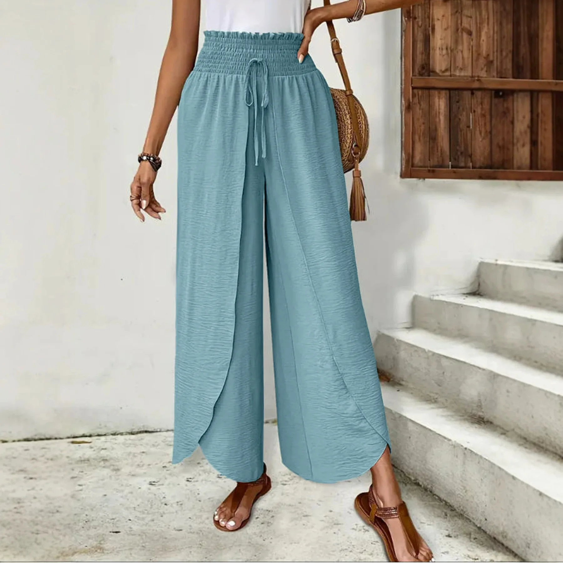 Women's 2026 Spring, Summer, And Autumn. Collection: Loose-fitting Drawstring-waist,   Lightweight, Random Long Pants. With A Fa