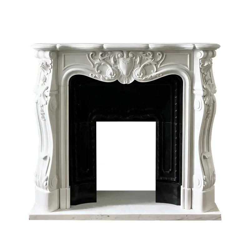 

A French Style Marble Mantelshelf Light Luxury White Marble Living Room Decorative Fireplace Cabinet