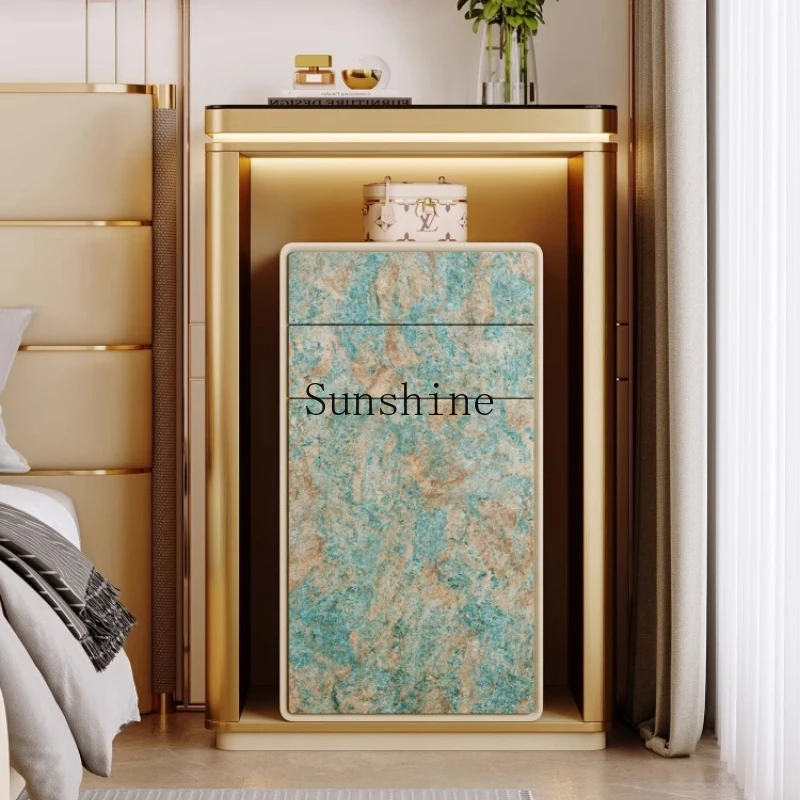 

Floor lamp bedside table integrated light luxury high-end bedroom solid wood storage chest