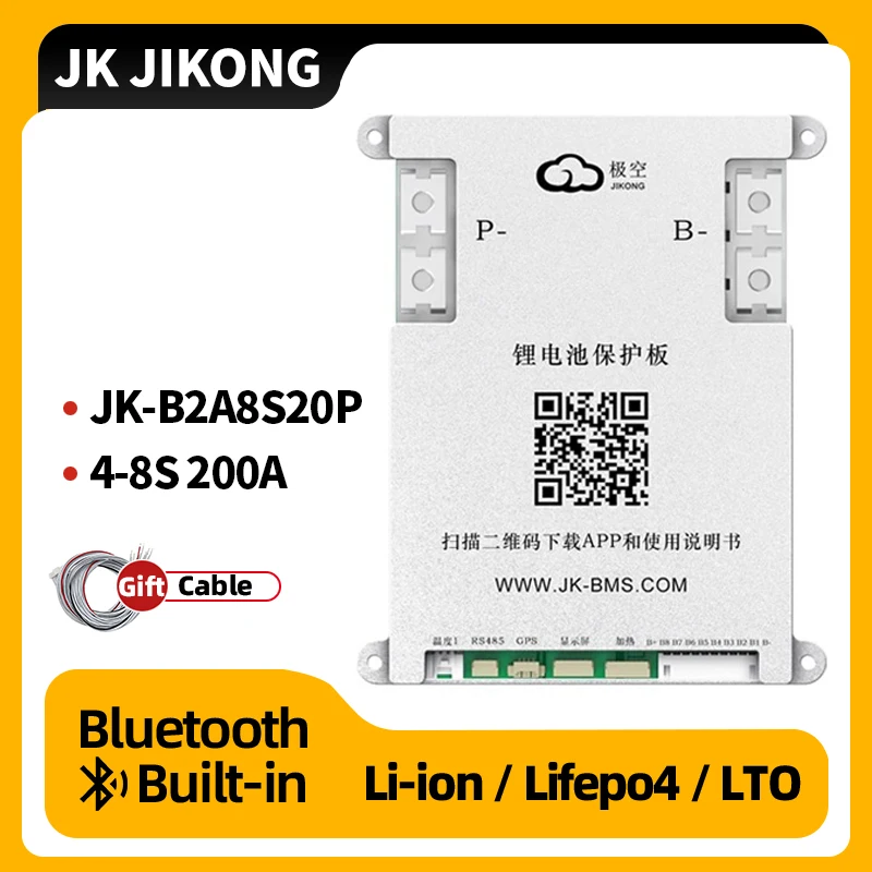 JK JIKONG 200A BMS JK-B2A8S20P 4S 5S 6S 7S 8S 24V with 2A Active Balance current bms for lifepo4 Li-ion battery Heat RS485 CAN