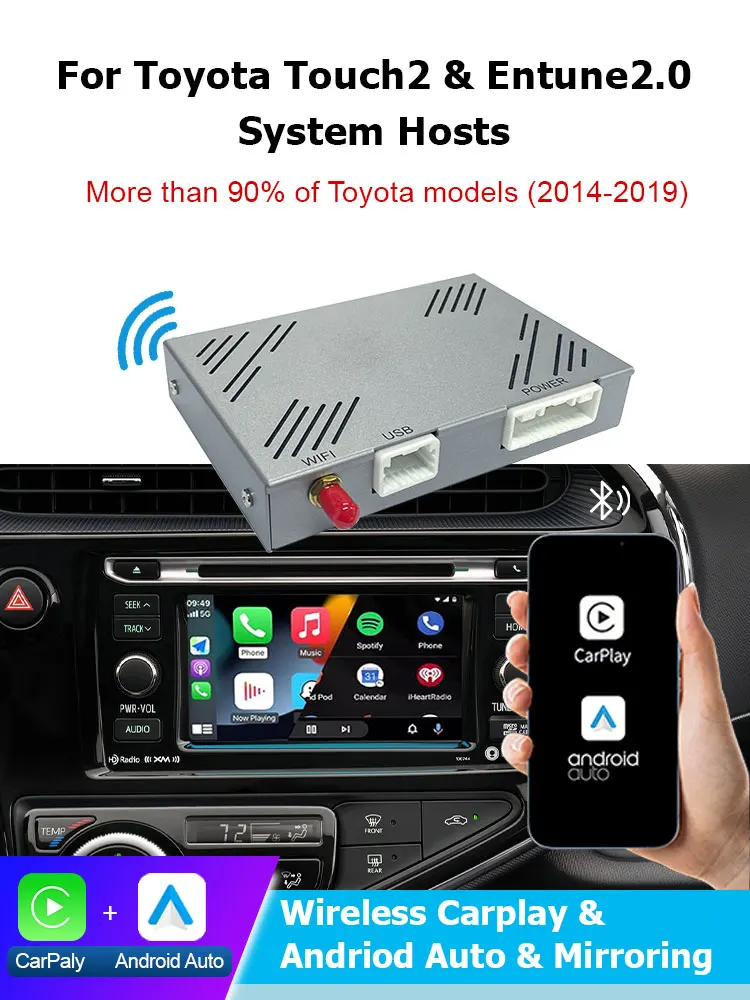 

Wireless Carplay and Android Auto Decoder for Toyota Tundra/RAV4/Highlander/4Runner/Tacoma/Camry/Avalon/Prius/Sienna 2014-2019