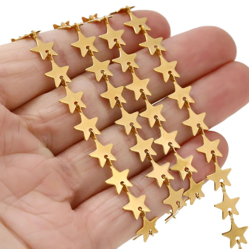 1 Meter Gold Color Stainless Steel Carved Star Shape Chains DIY Hip-hop Necklaces Fancy Chain Jewelry Accessories Gifts Making